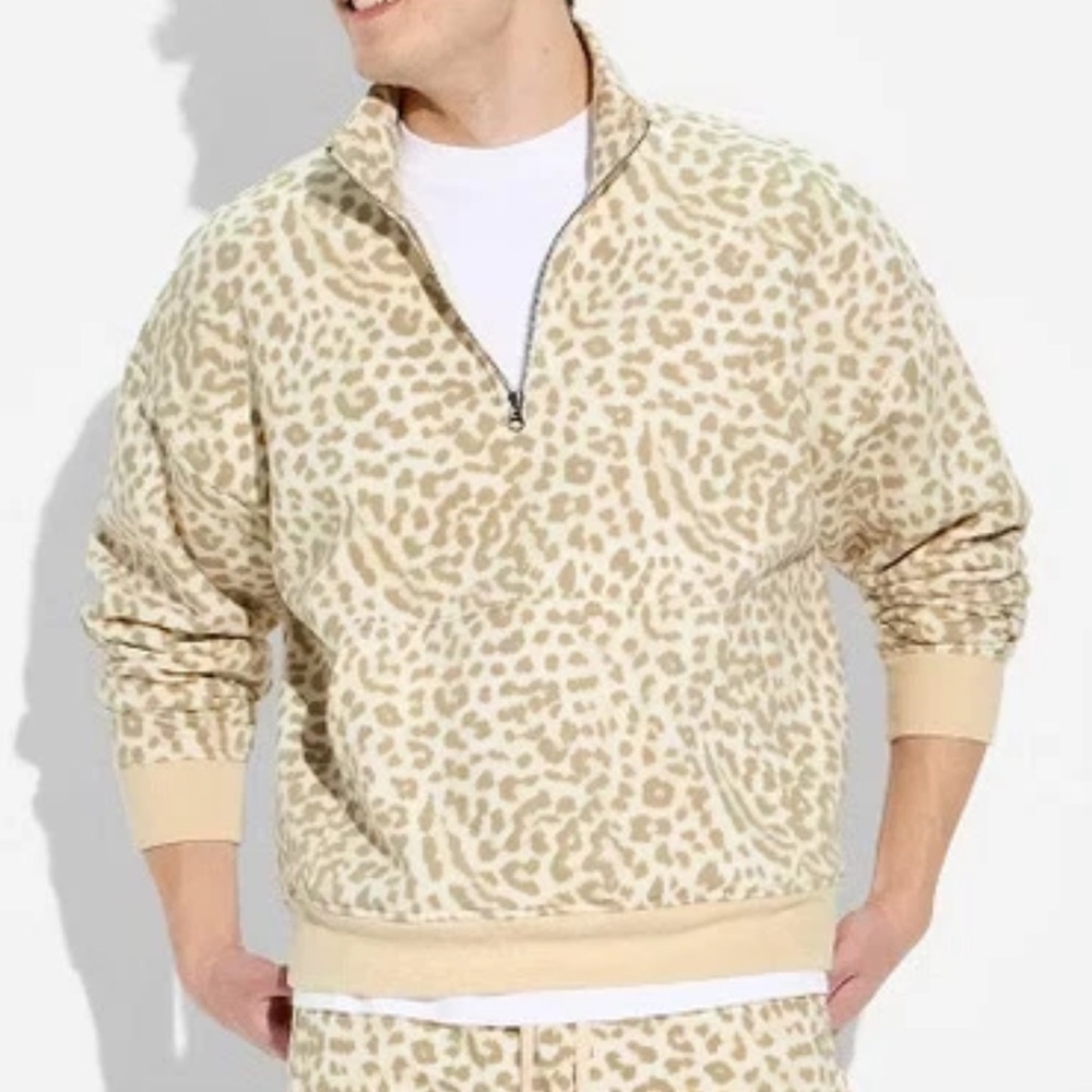 Men's Fleece 1/2 Zip Pullover Sweatshirt Original Use cheetah leopard print L